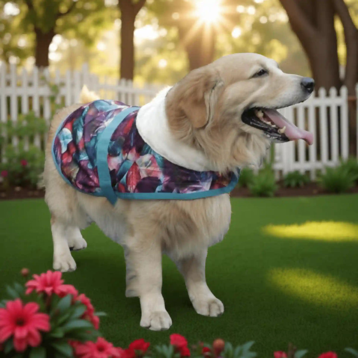 Coccopucci Pink turqoise Leaf Print Dog Jacket - COCCOPUCCI