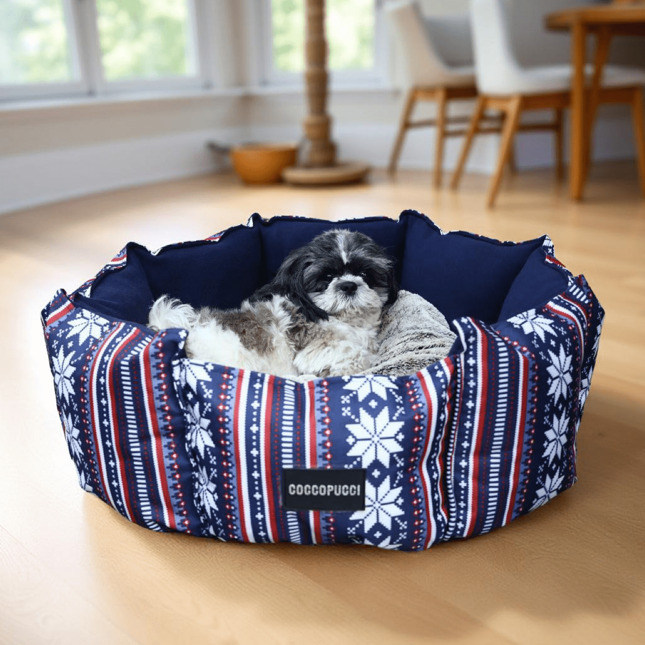 Coccopucci Snow-fall Print Crown Dog Bed - COCCOPUCCI