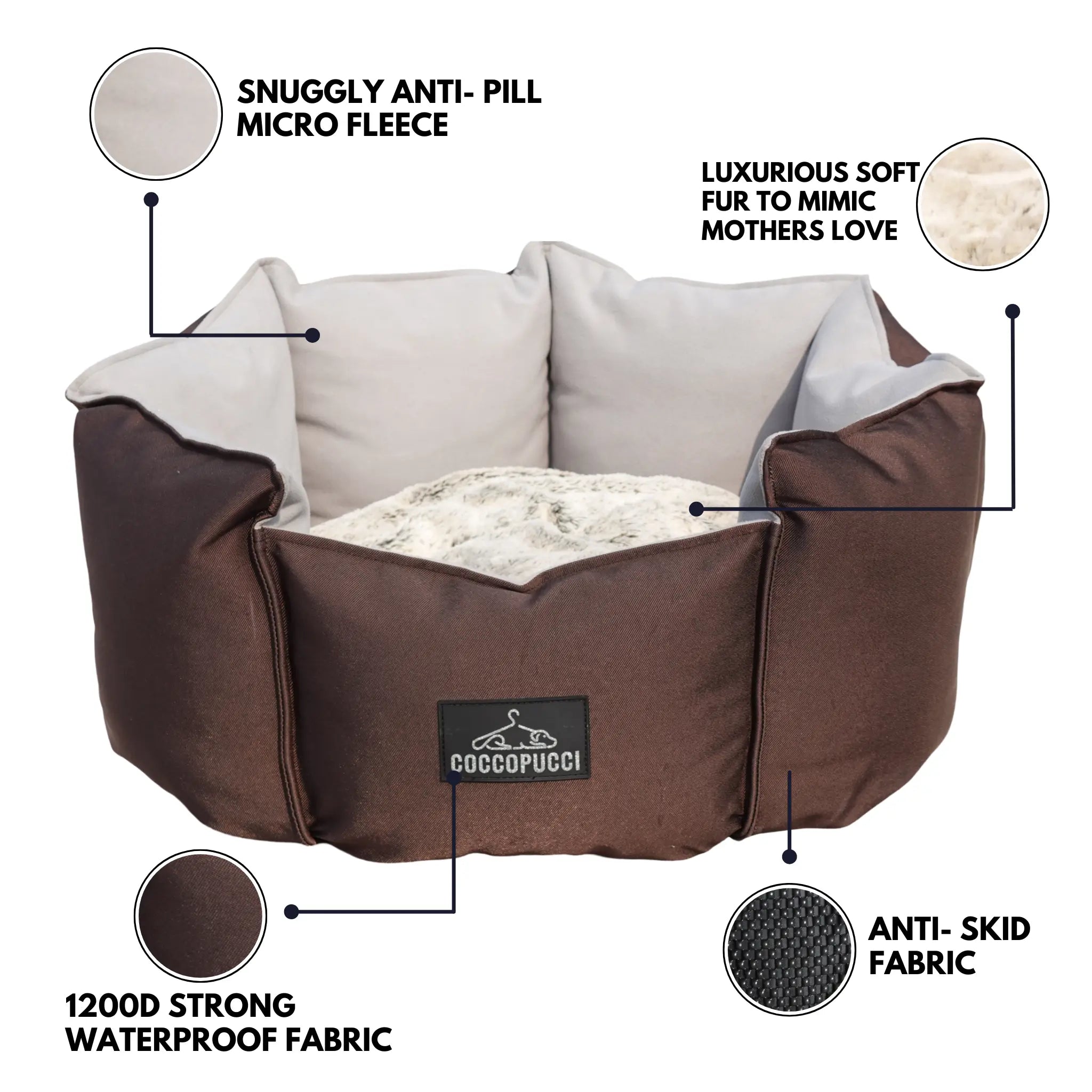 Coccopucci Brown Crown Dog Bed