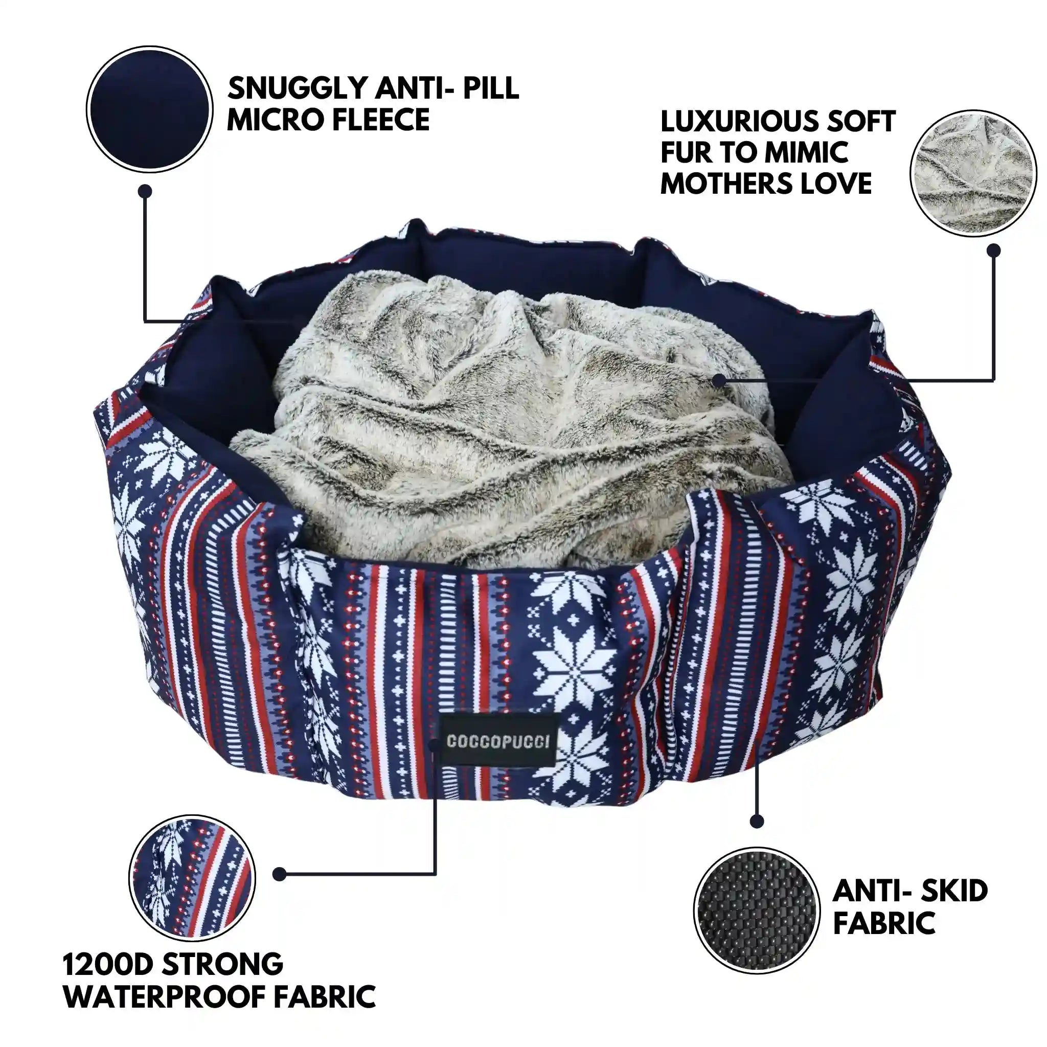 Coccopucci Snow-fall Print Crown Dog Bed